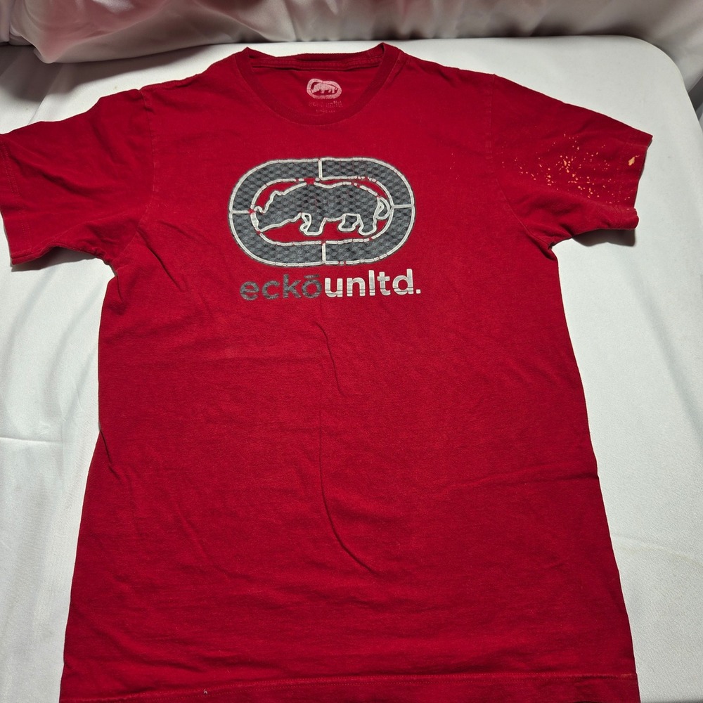 Ecko Unltd Mens Red Rhino Graphic T-Shirt Thrashed Streetwear Size M‎